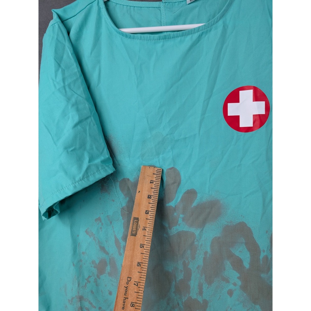Spirit Halloween Bloody Surgeon Costume Set Teal S/M Zombie Doctor Scrubs - Picture 2 of 9